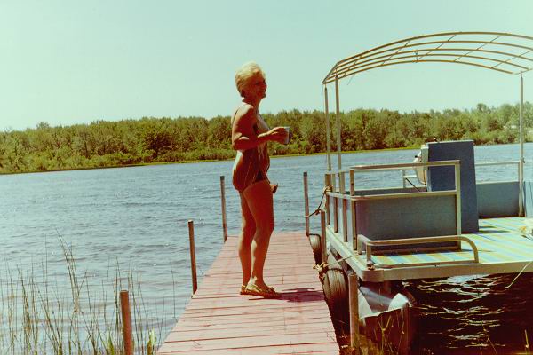 Barb on her northern Michigan boat dock