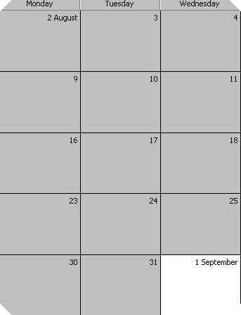 August of 1999 Calendar